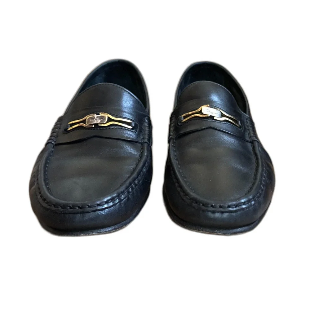 Salvatore Ferragamo Black Leather Horsebit Slip On Loafer Shoes   Mens Size 8.5